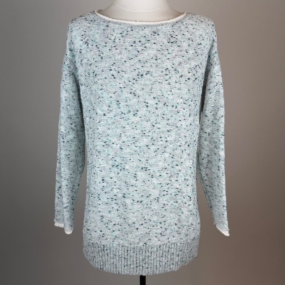 T by Talbots Blue/White Speckled Knit Cotton Blend Sweater Womens Size Small